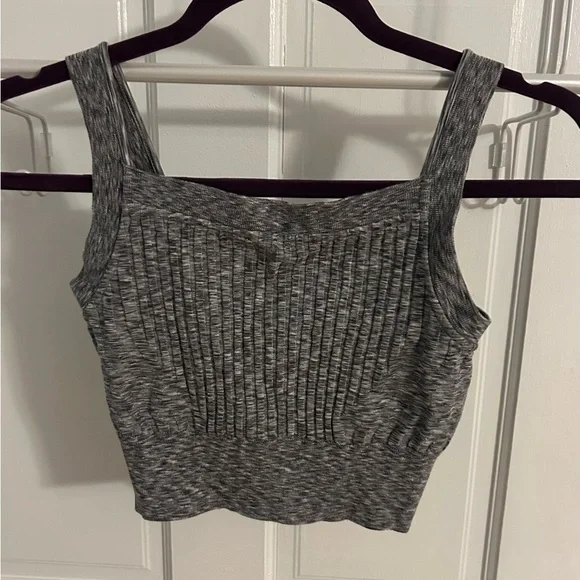 Athleta Gray Heathered Buttoned Cardigan and Ribbed Camisole Set - Picture 3 of 8